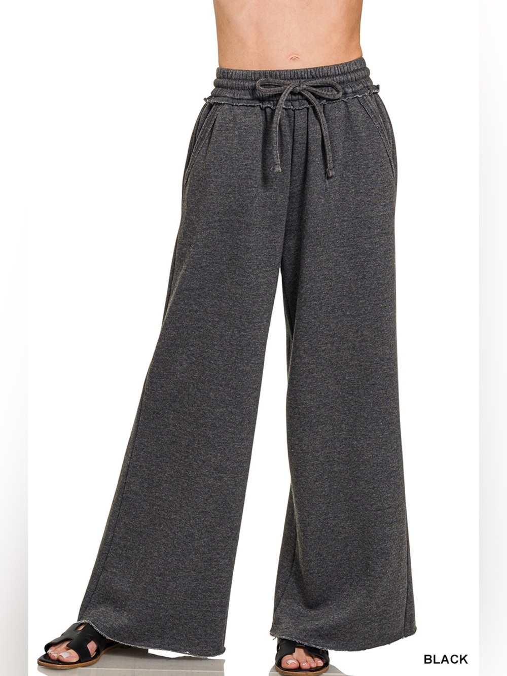Zenana ACID WASH FLEECE PALAZZO SWEATPANTS WITH POCKETS